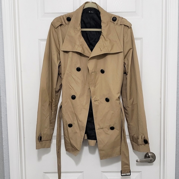 River Island Camel Coat Double Breasted Belted XL - Picture 2 of 9